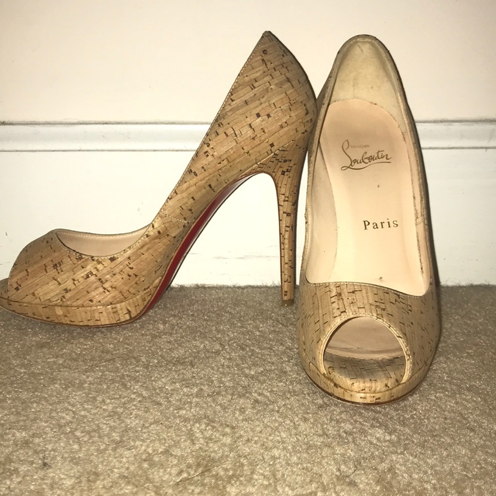 Christian Louboutin Cork Peep Toe Pumps